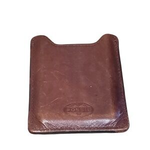 Fossil Mens Brown Leather Money Clip Card Case Vintage